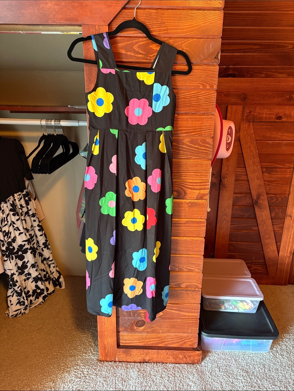 Girls Black Floral Print Sundress with Multicolor Flowers